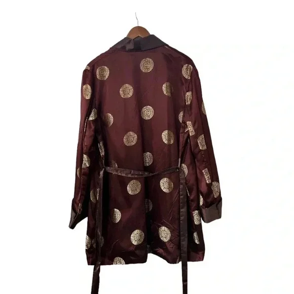Vintage Men's Oriental Brown Satin Chinese Smoking Jacket